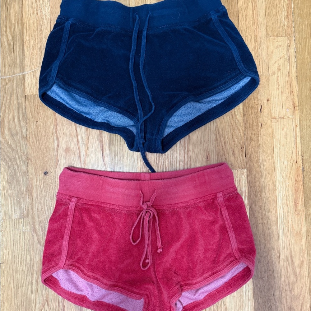 Women's Velour Shorts Set - Navy and Red